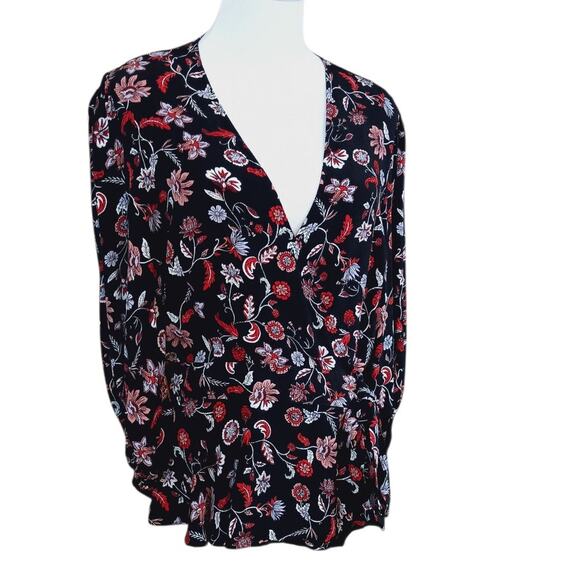 BANANA REPUBLIC Floral Faux Wrap Blouse Top Medium Romantic Career‎ Event Blooms - Picture 9 of 11